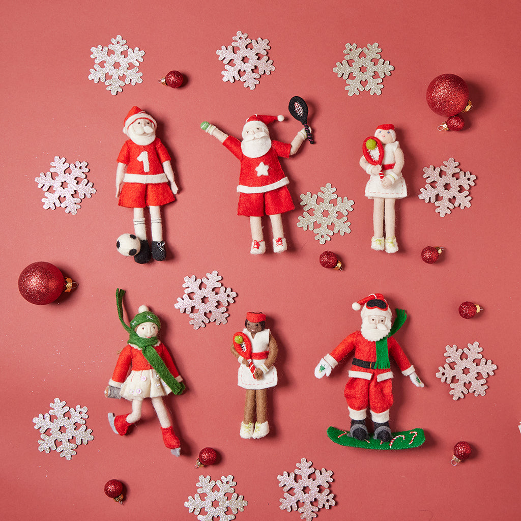 Hand Felted Santa in Red Uniform w/ Black & White Soccer Ball Ornament ...