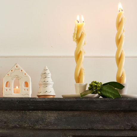 Gray Matte Ceramic Candle Holder with Beeswax Taper