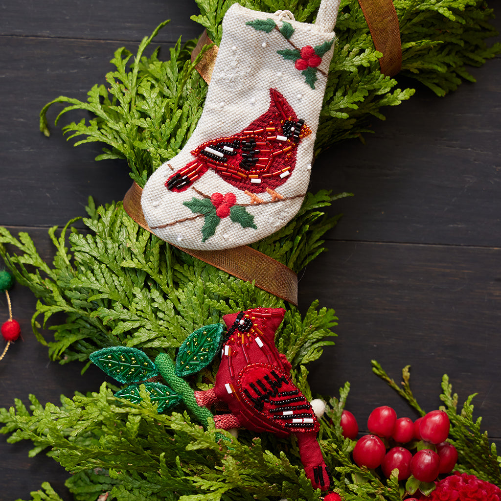 Mini Stocking Cardinal Ornament