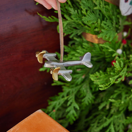 Vintage Plane Ornament - Pewter with Antique Brass