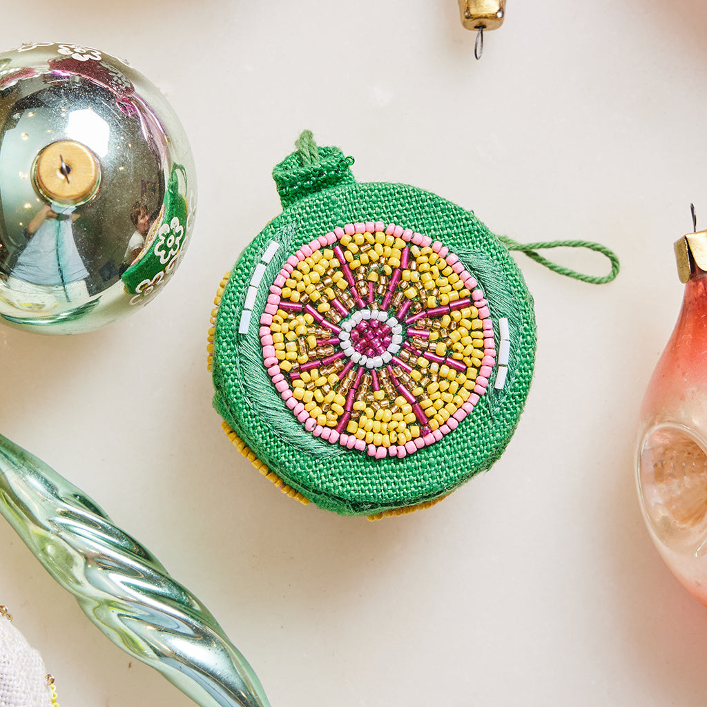 Beaded Vintage Bauble Ornament Chartreuse