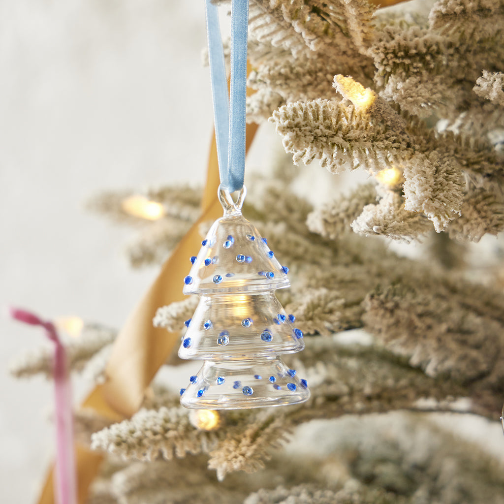 Blue Dots Glass Tree Ornament