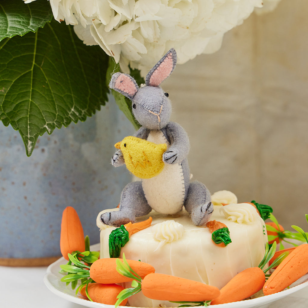 Gray Easter Bunny with Chick Ornament