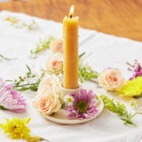 Natural Glossy Ceramic Candle Holder with Beeswax Taper