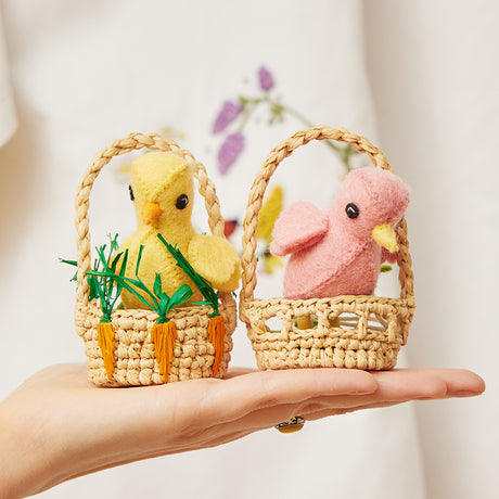 Pink Spring Chick Ornament with Grass and Flowers