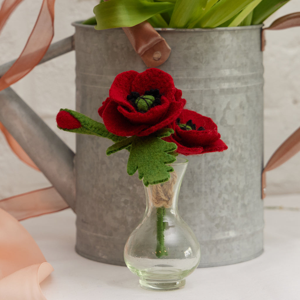 Red Poppy Flower Bouquet with Vase