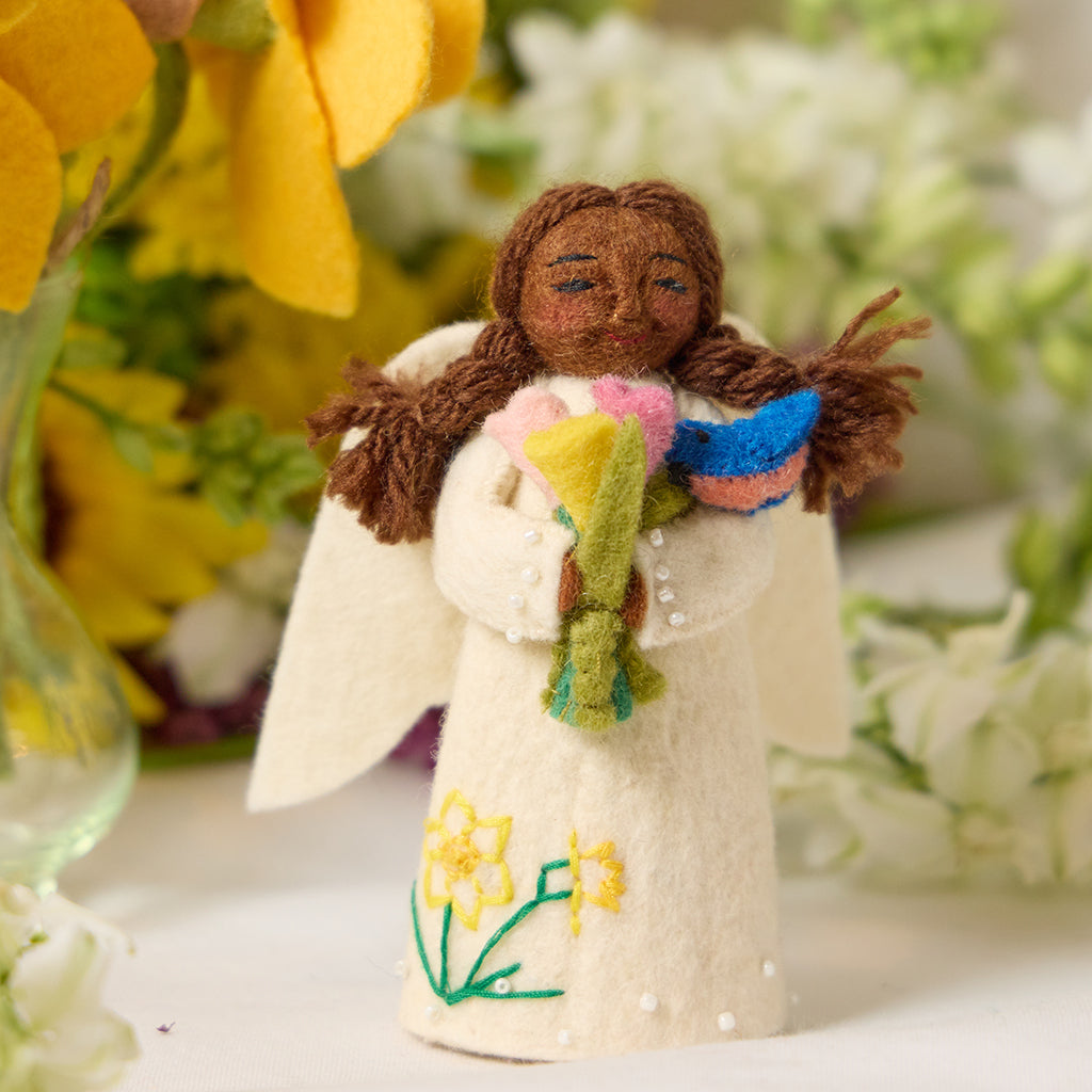 Spring Angel with Bluebird - Brown with Brown Hair