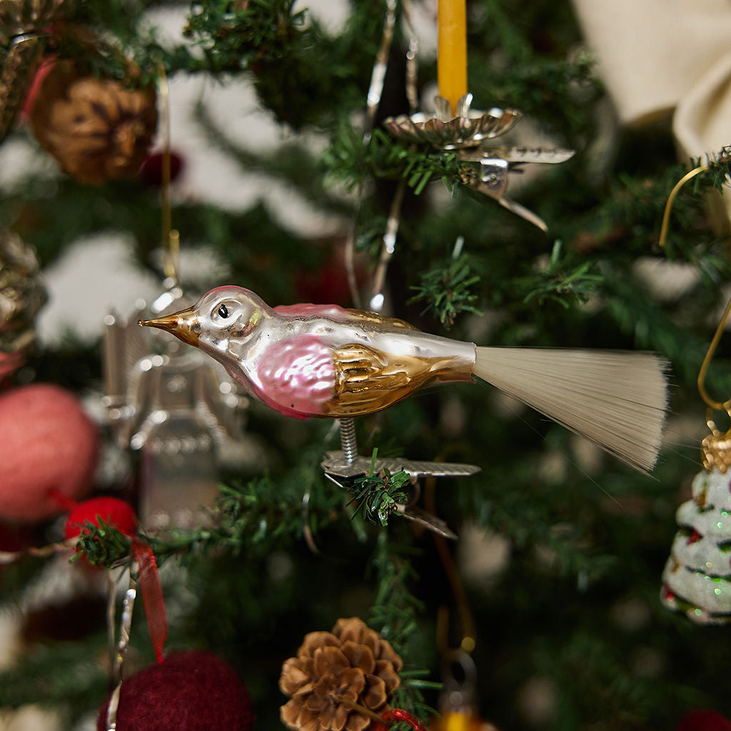 Handblown German Glass Rose Gold Bird Clip-On Ornament