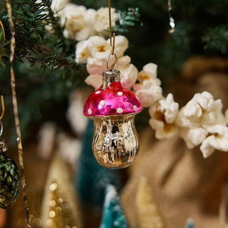 Handblown Glass Mushroom Ornaments - 6 Piece Set