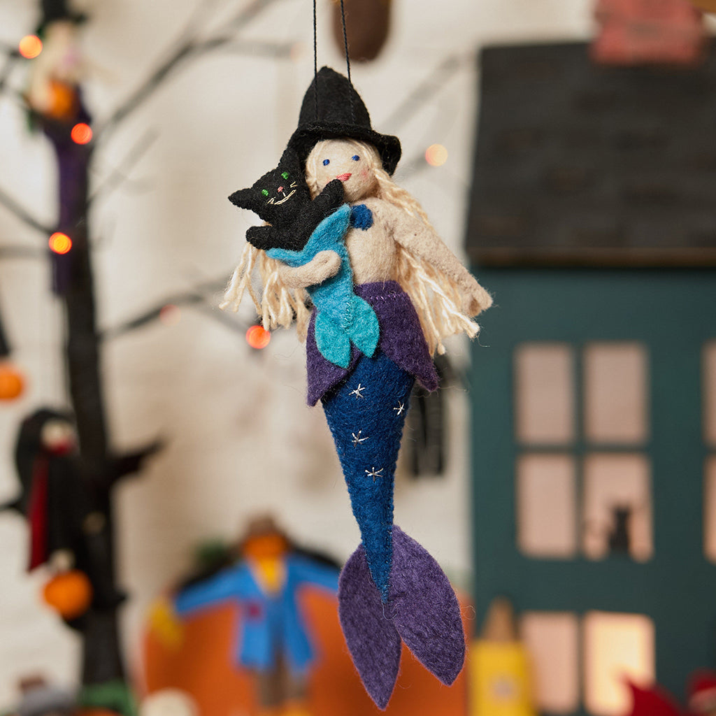 Handmade Felt Blue Witch Mermaid With Mercat Ornament Craftspring