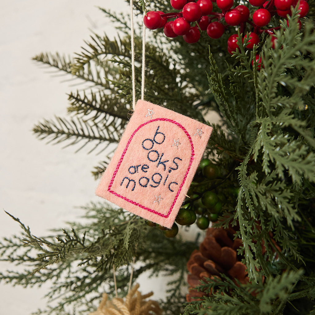 Books Are Magic Ornament - Hot Pink