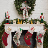 Festive Poinsettia Linen Stocking - Natural