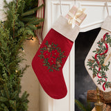 Poinsettia Bundle Linen Stocking - Red