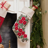 Festive Poinsettia Linen Stocking - Natural