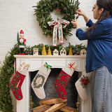 Candle Garland Linen Stocking - Red