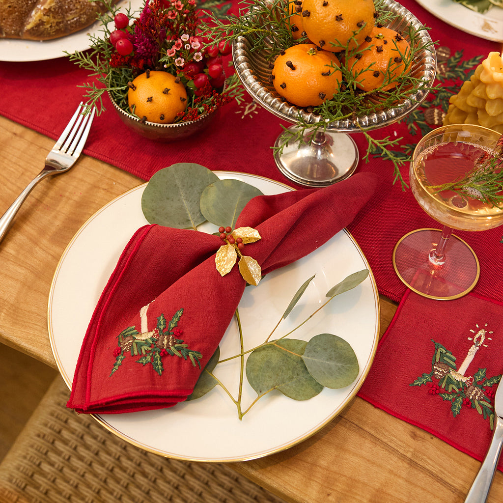 Candle Linen Napkin Set of 4 - Red