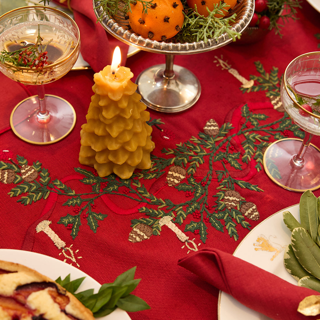 Candle Garland Linen Table Runner - Red