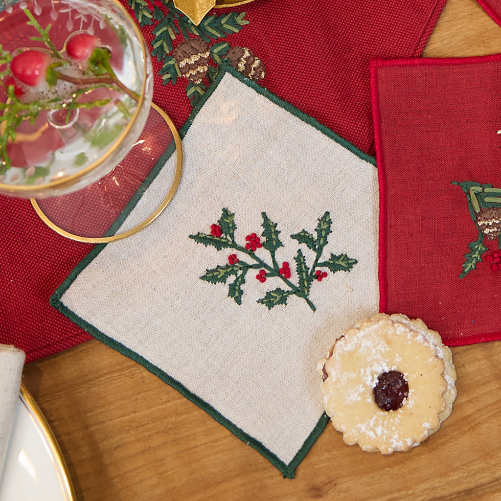 Elegant cocktail napkins, Tudor good thistle motif, historical design, hand embroidered, housewarming gift, hostess/shower gift, 100% cotton