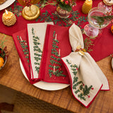 Trees Linen Napkin Set of 4 - Red & Natural