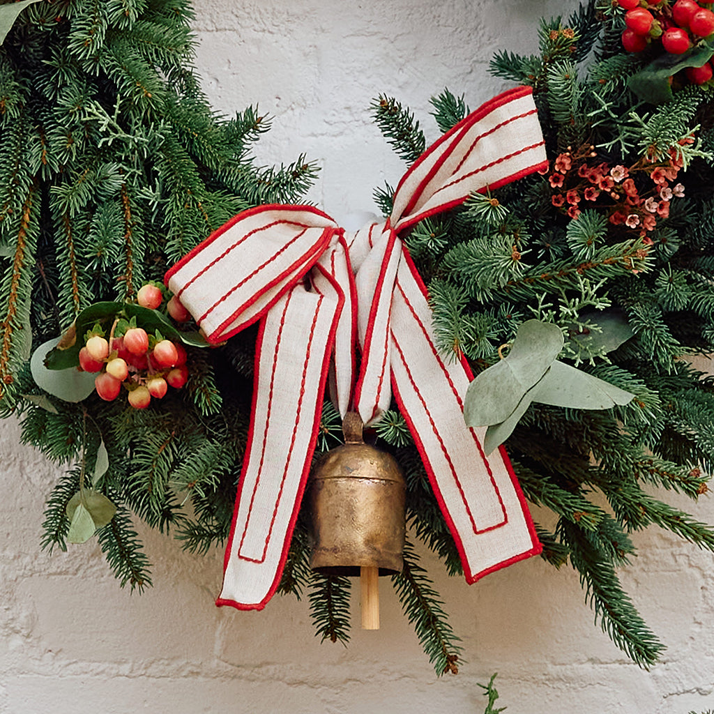 Festive Metal Bell with Hand Embroidered Ribbon