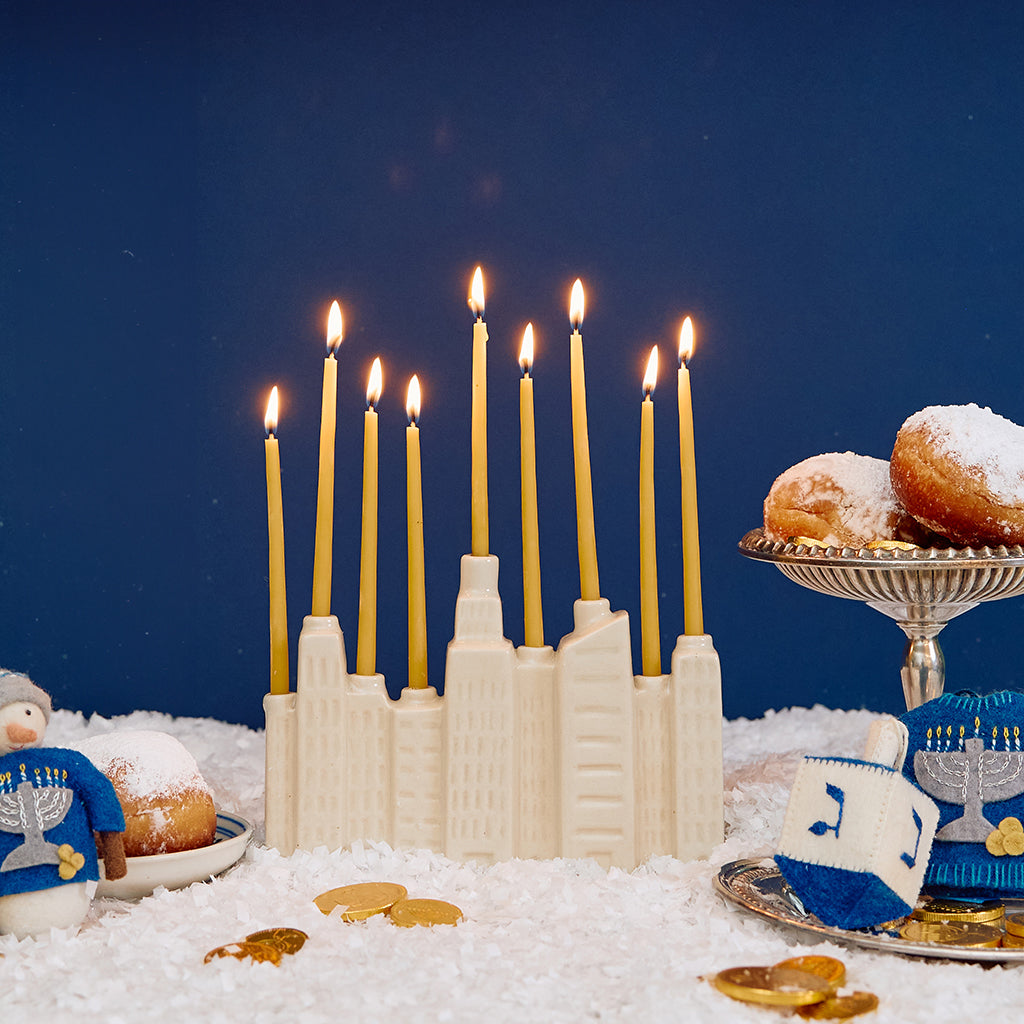 NYC Skyline Ceramic Menorah and Candle Set