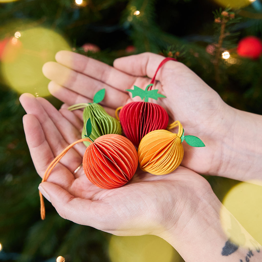 Fruit Honeycomb Paper Mini Ornament Set of 4