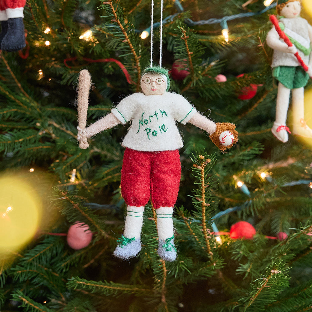 Baseball Mrs. Claus Ornament