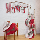 Poinsettia Bundle Linen Stocking - Red