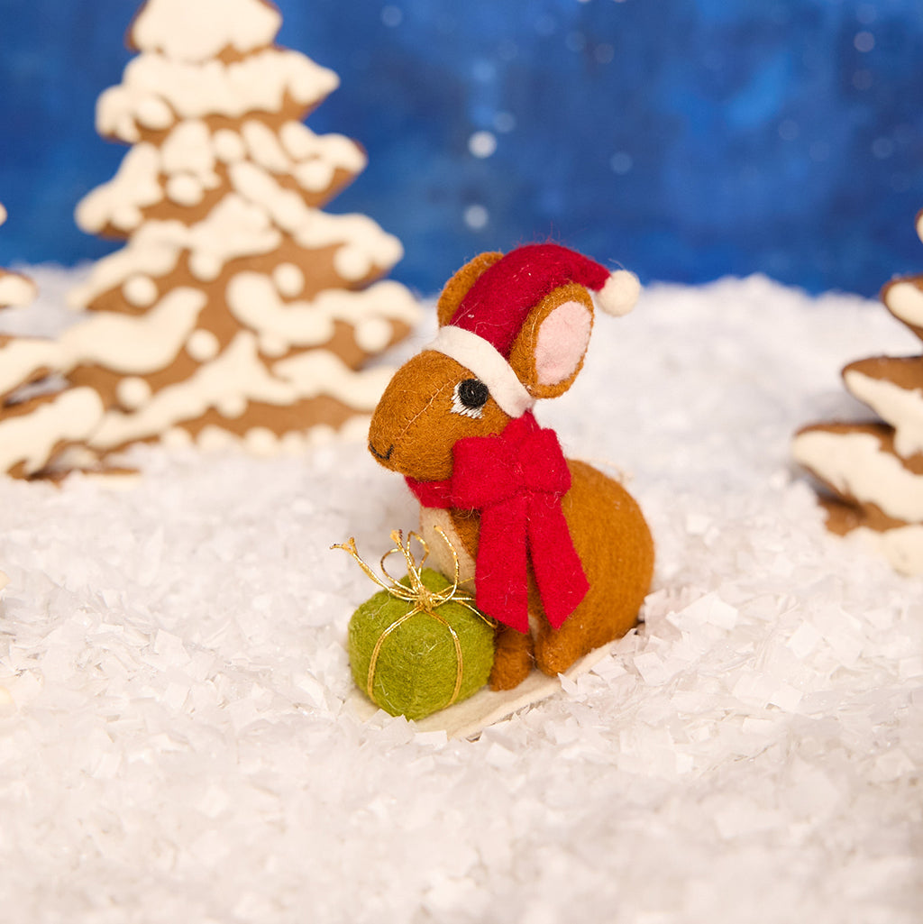 Brown Santa Bunny Ornament