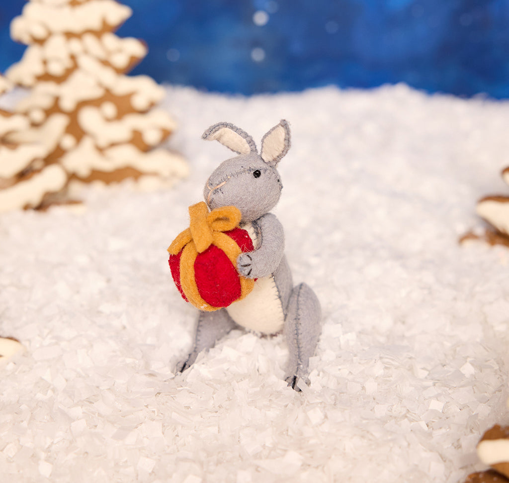 Gray Bunny with Gift Ornament