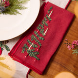 Trees Linen Napkin Set of 4 - Red & Natural