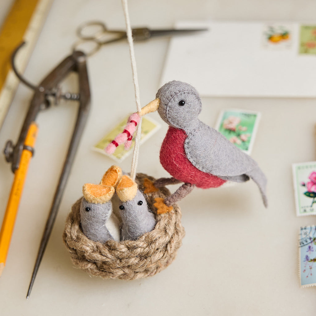 Mama Robin with Chicks Ornament