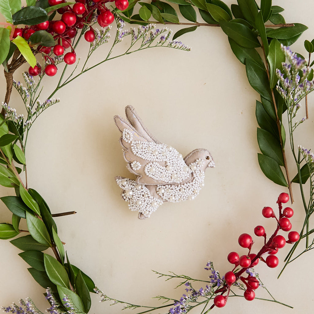 Vintage Satin Beaded Dove Ornament