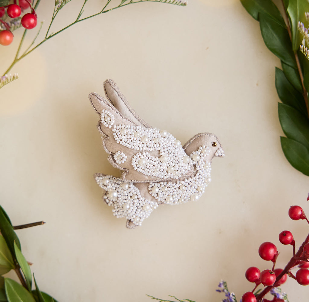 Vintage Satin Beaded Dove Ornament