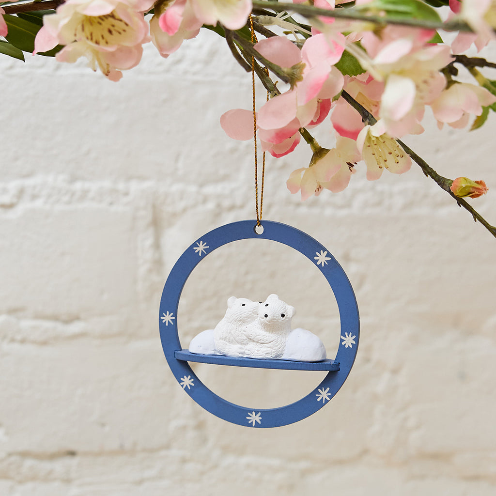 Arctic Sky Polar Bears Wood Ornament