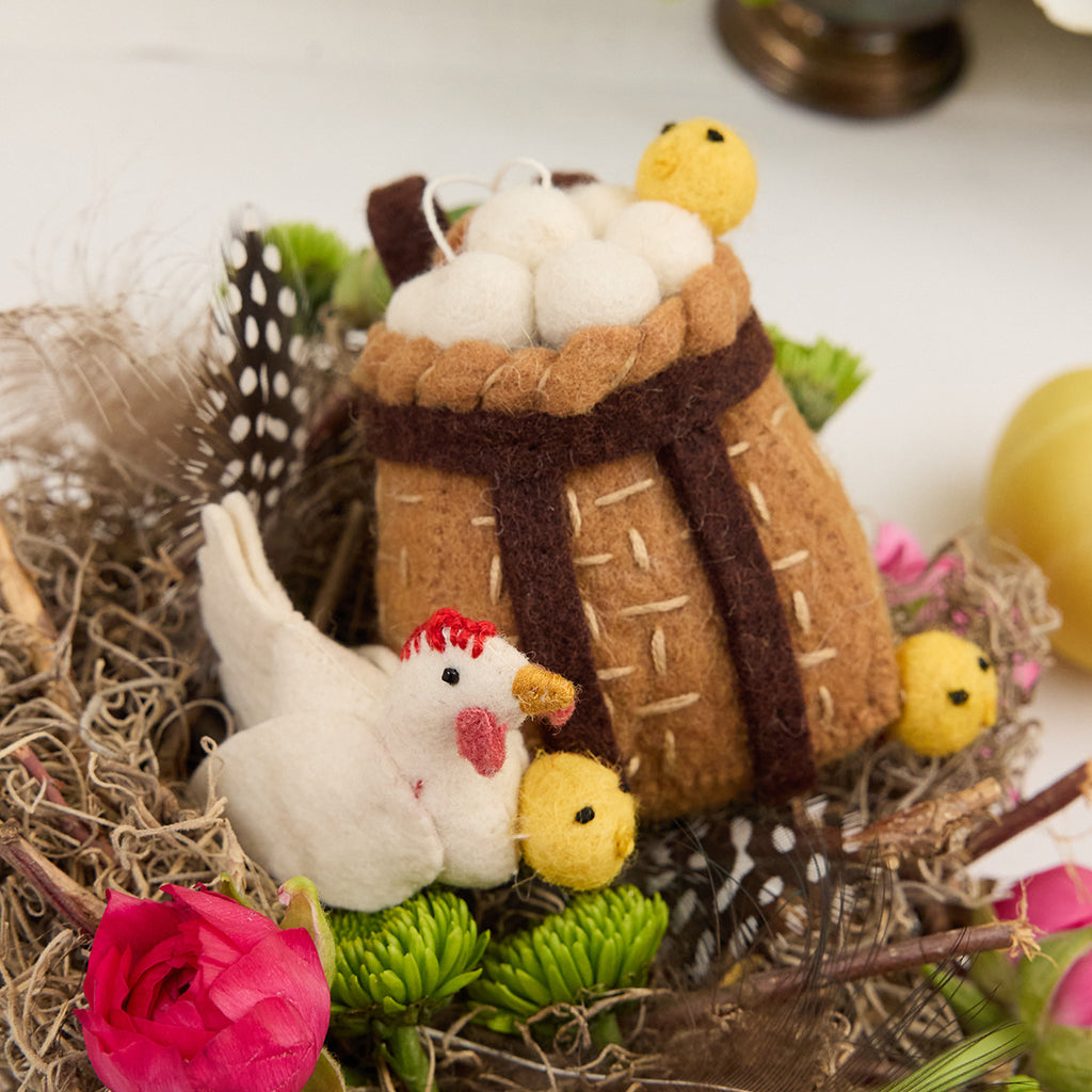 Chicken with Backpack Basket Ornament