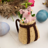 Pig in Backpack Basket Ornament