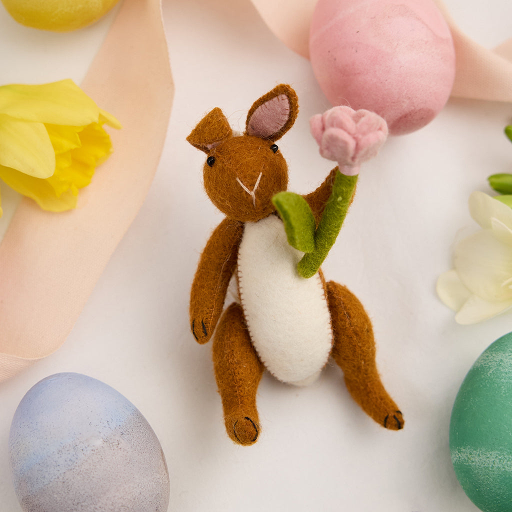 Brown Easter Bunny with Flower Ornament