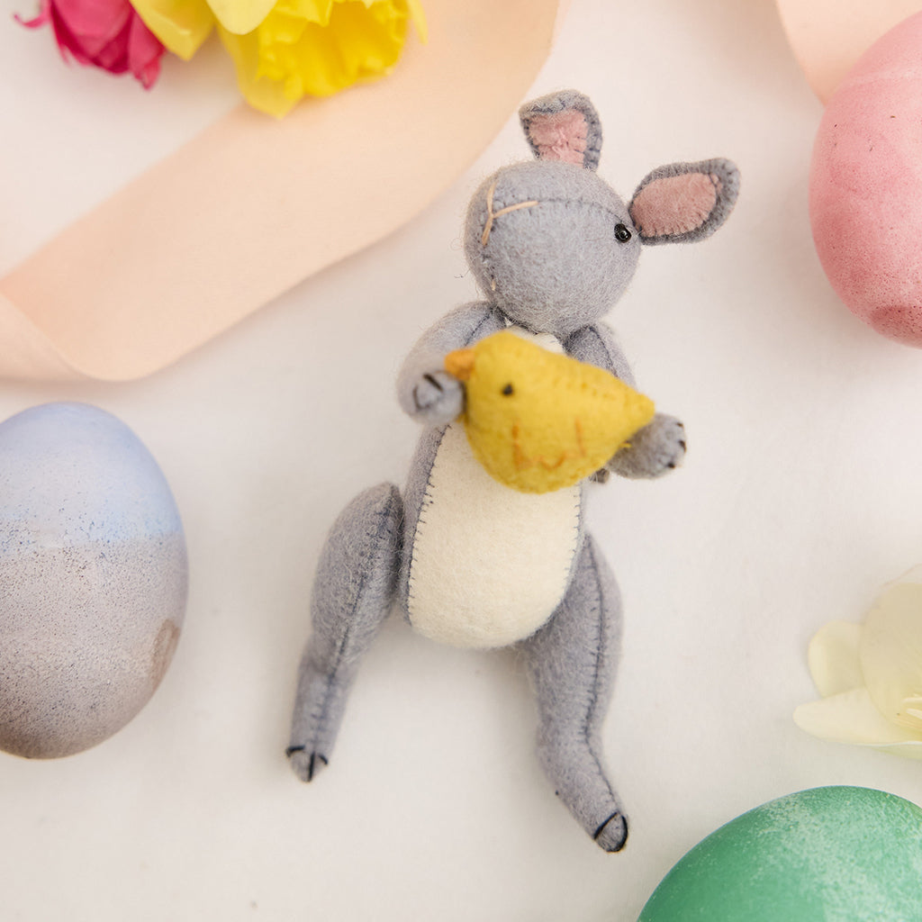 Gray Easter Bunny with Chick Ornament