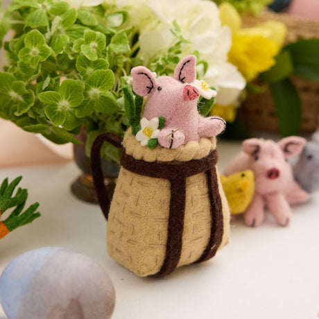 Pig in Backpack Basket Ornament