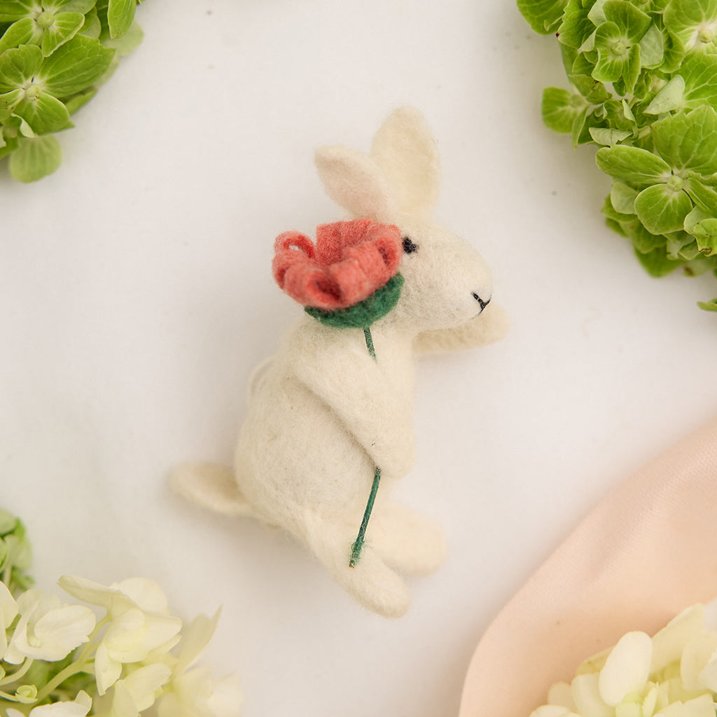 White Bunny with Flower Ornament