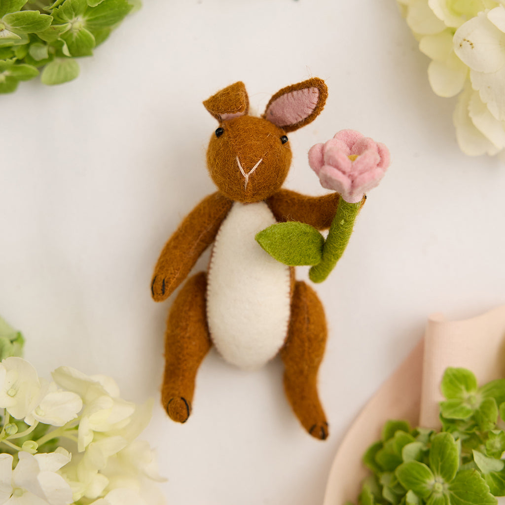 Brown Easter Bunny with Flower Ornament