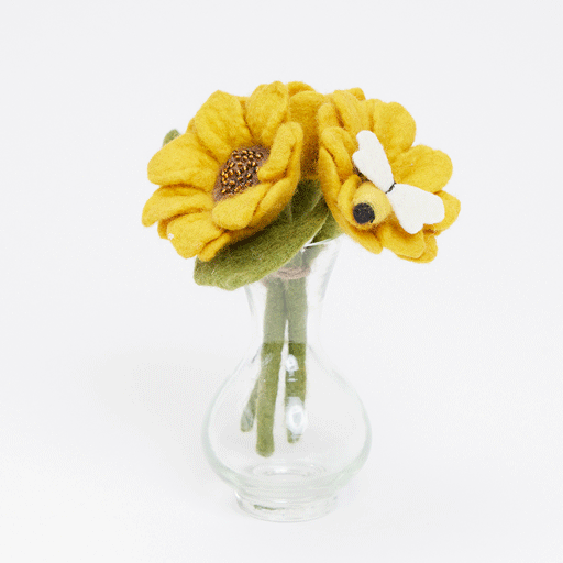 Baby Sunflower Flower Bouquet and Bee with Vase