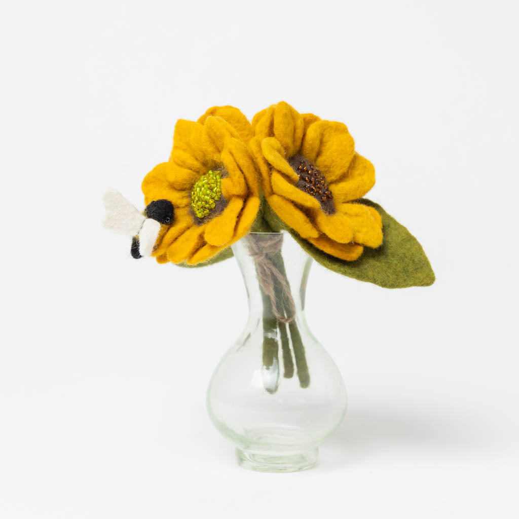 Baby Sunflower Flower Bouquet with Bee & Vase