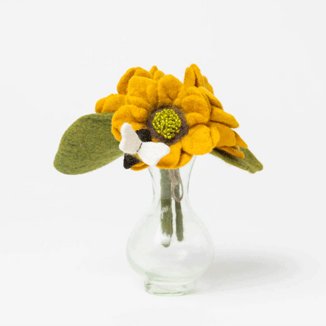 Baby Sunflower Flower Bouquet and Bee with Vase