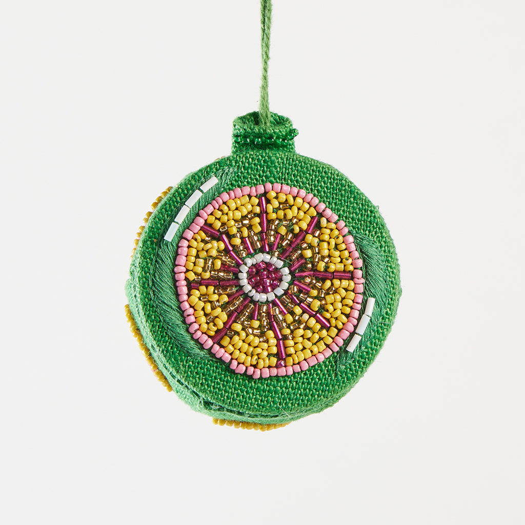 Beaded Vintage Bauble Ornament Chartreuse