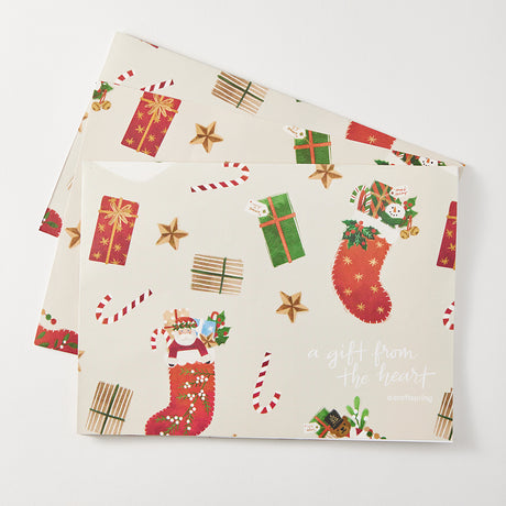 Beige Christmas Stockings Wrapping Sheets - Set of 3