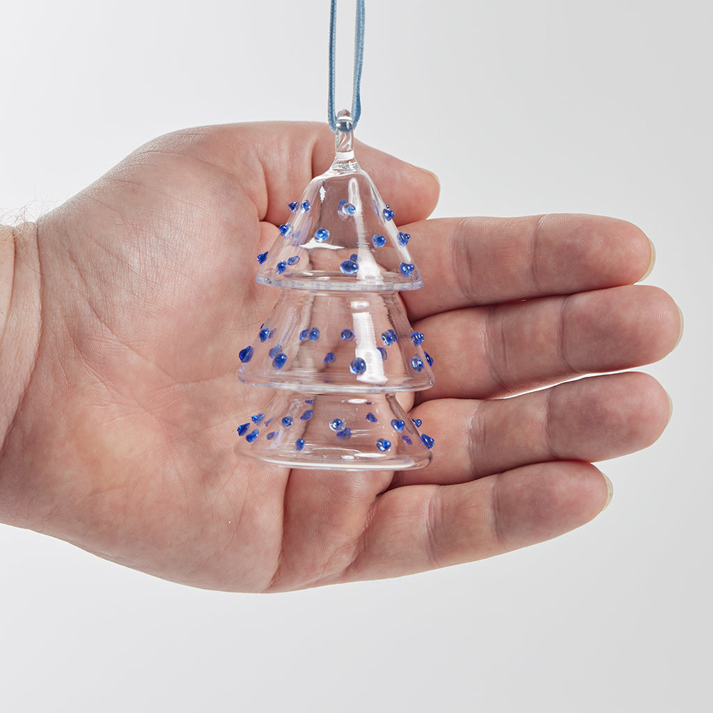 Blue Dots Glass Tree Ornament