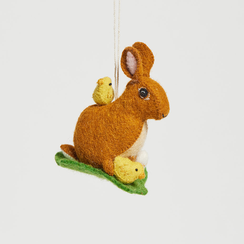 Brown Sitting Bunny with Chicks Ornament