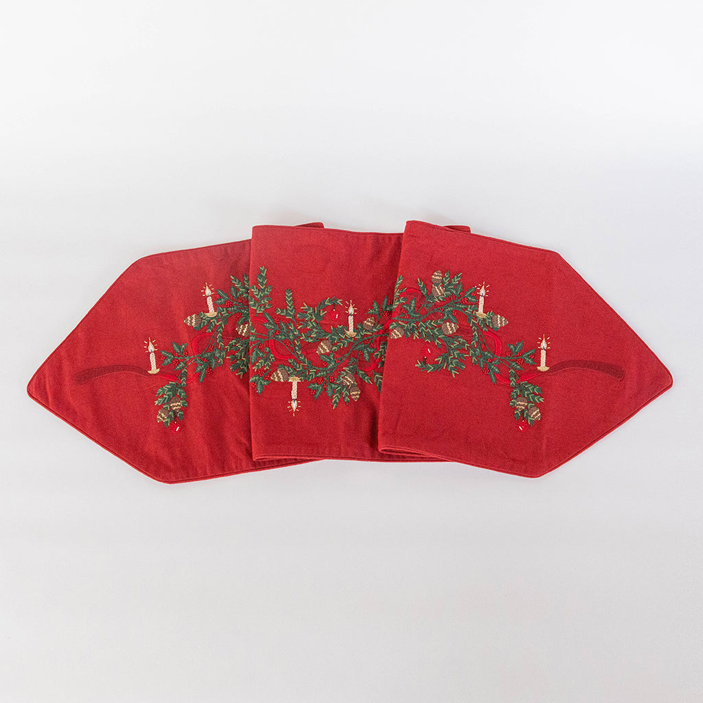 Candle Garland Linen Table Runner - Red